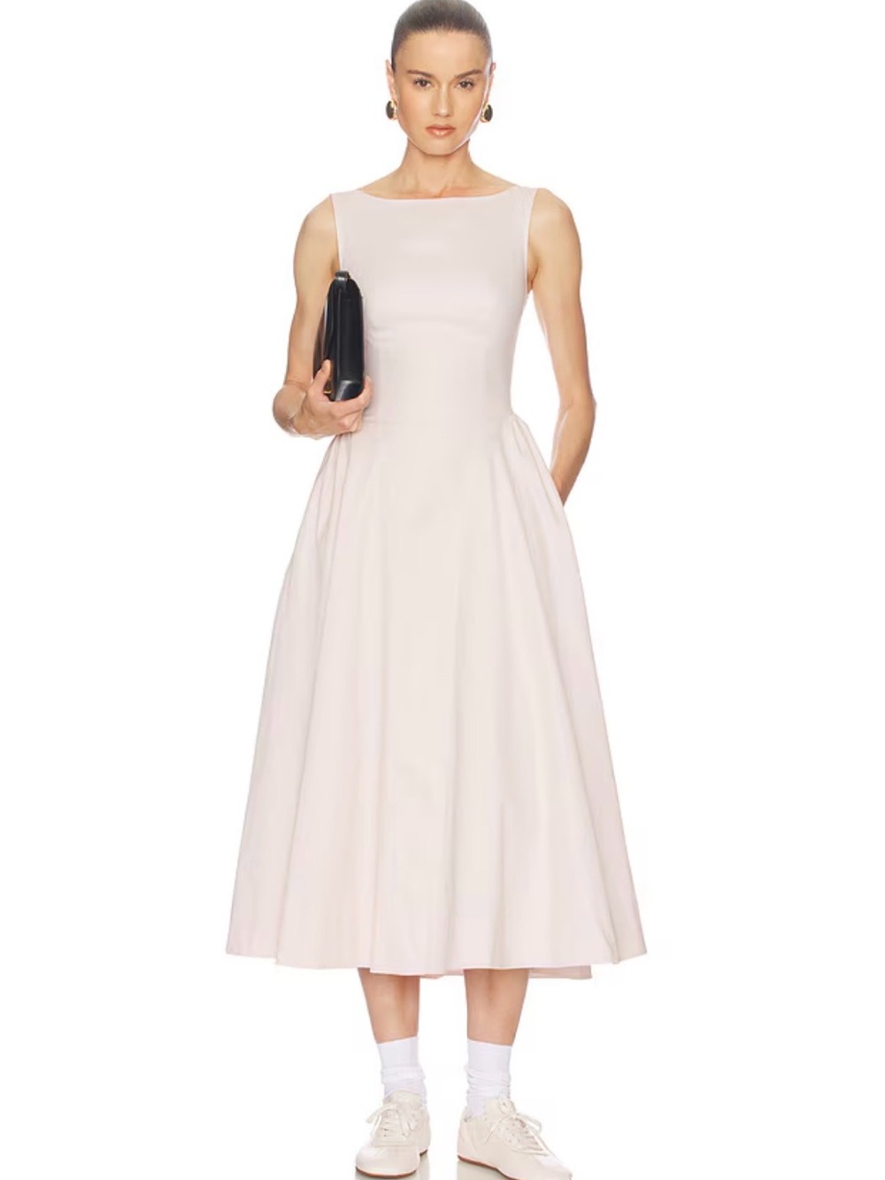 Helsa NWOT Stretch Cotton Midi Dress in Dusty Pink - Picture 5 of 8